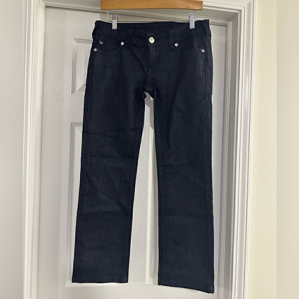 True Religion Low-Rise Straight Leg Billie Jeans In Dark Denim size 28 NWOT